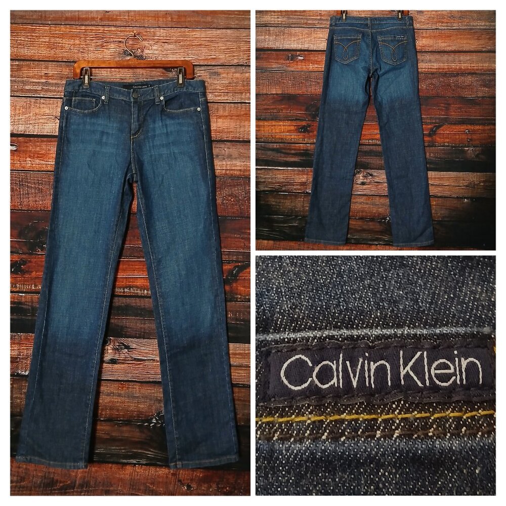 Calvin Klein Vintage Jeans 10 Slim Straight Dark Fade Wash Blue Denim